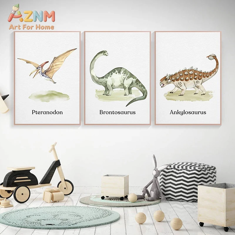 AZNM 수채화 공룡 캔버스 벽 장식, 어린이 방용 선 - Kids Education Name 리뷰 및 가격